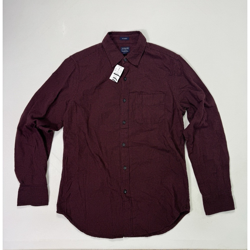 J Crew Small Classic Fit Flannel Shirt NWT Red Houndstooth Plaid CA917 Mens